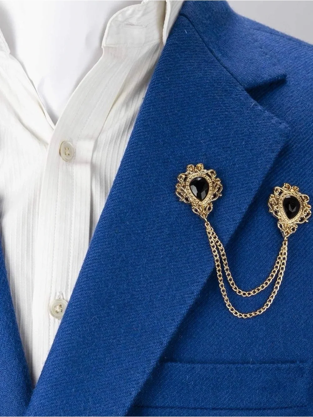 Gold Double-Chain Black Teardrop Brooch Connector
